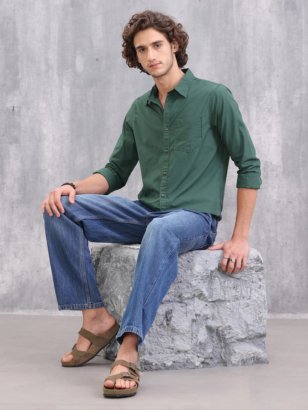 Pure Cotton Enzyme Washed Regular Fit Shirt I Olive - Image 2