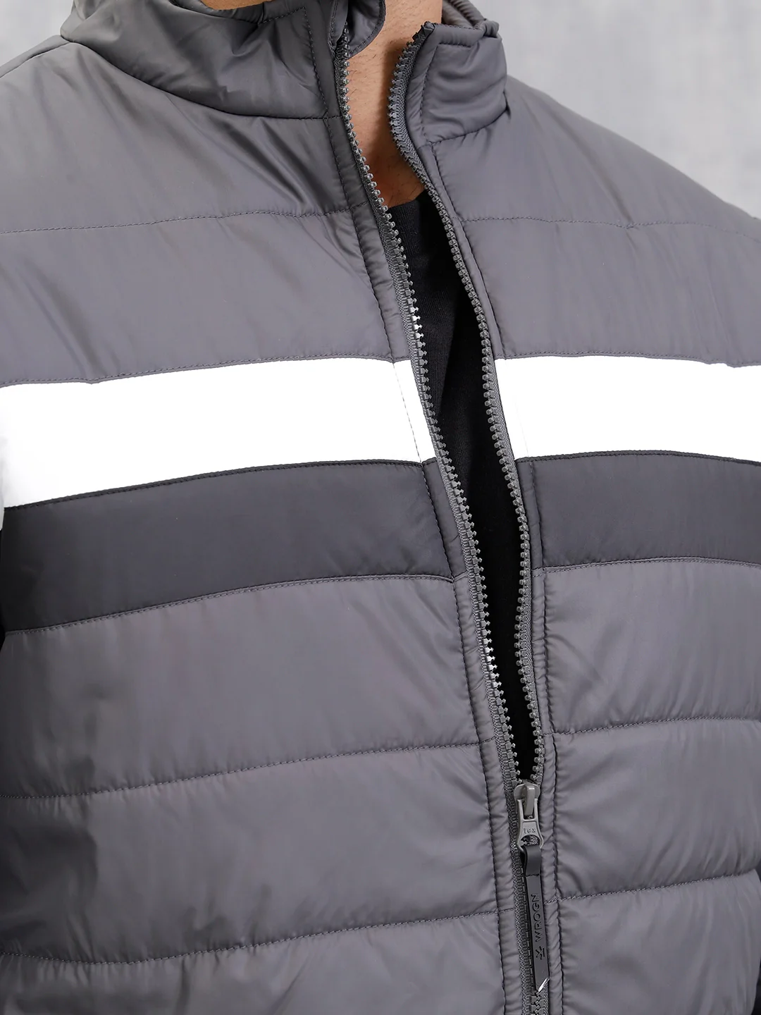 Quilted High Neck Regular Fit Jacket I Grey - Image 5