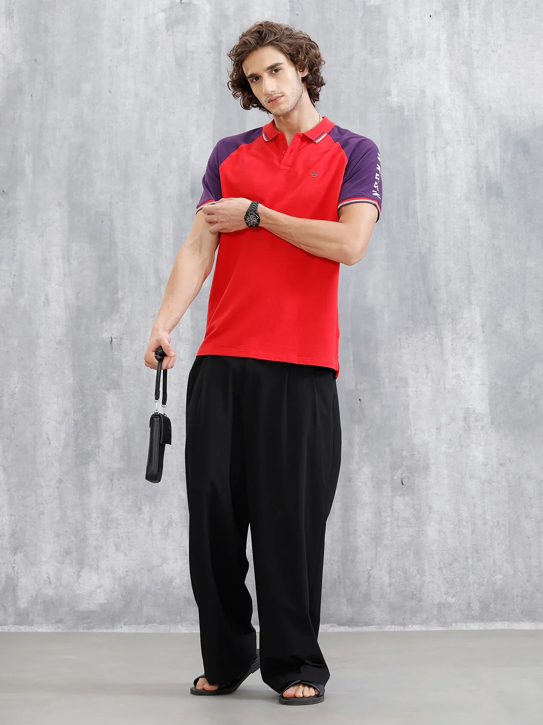 Raglan Sleeve Polo T-Shirt | Red - Image 2