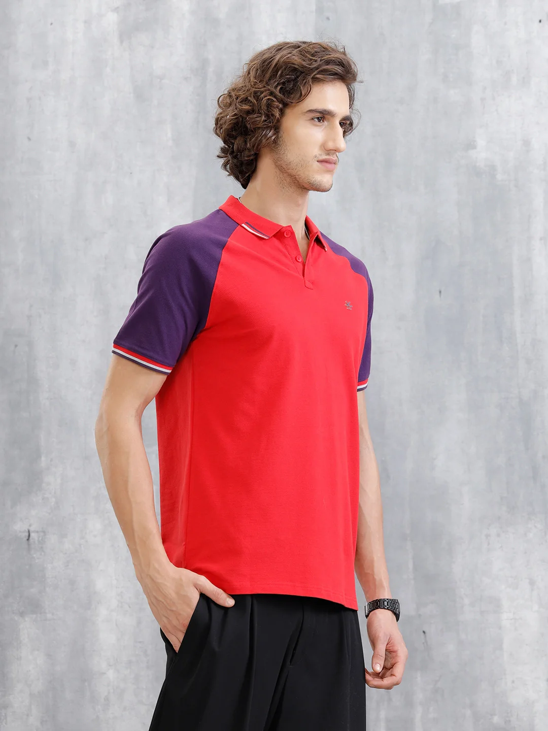 Raglan Sleeve Polo T-Shirt | Red - Image 4