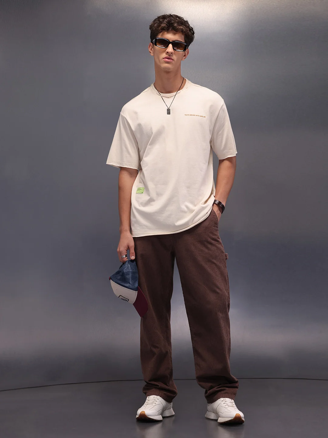 Raw Edge Printed T-Shirt | Beige - Image 2