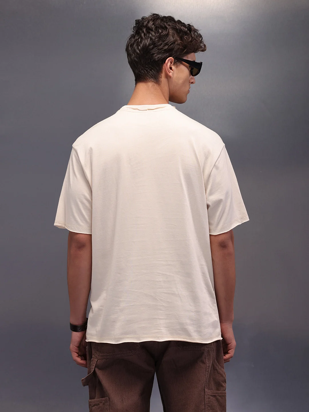 Raw Edge Printed T-Shirt | Beige - Image 3