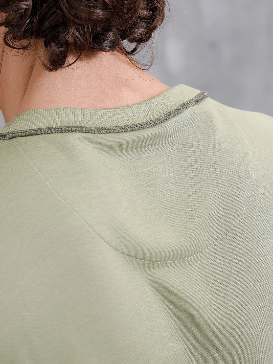 Raw Edge & Stitch Detail Oversized Fit T-Shirt | Green - Image 5
