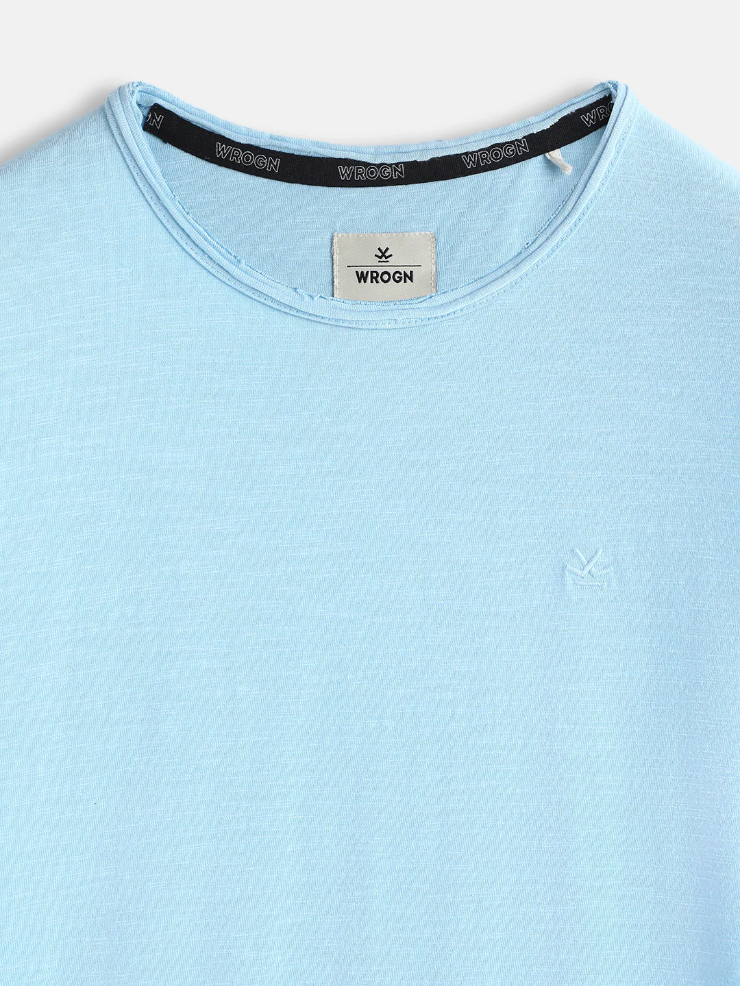 Raw Edged Blue Crew Neck T-Shirt - Image 3