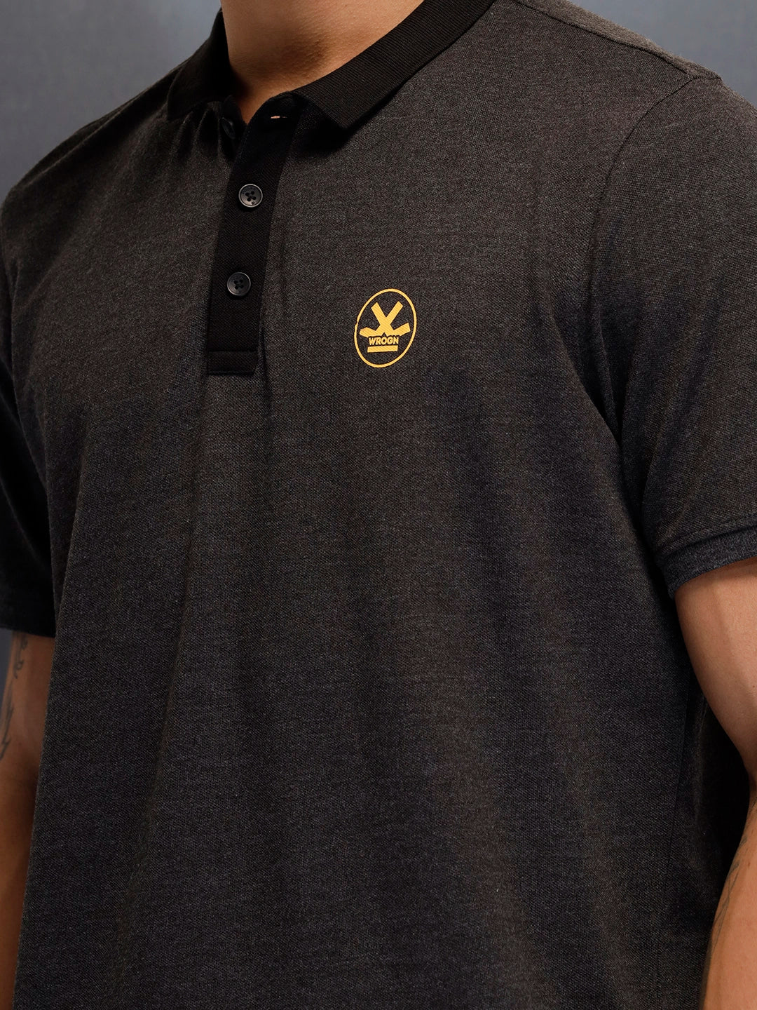 Regualr Fit Polo T-Shirt With Tonal Neck Detail | Grey - Image 5