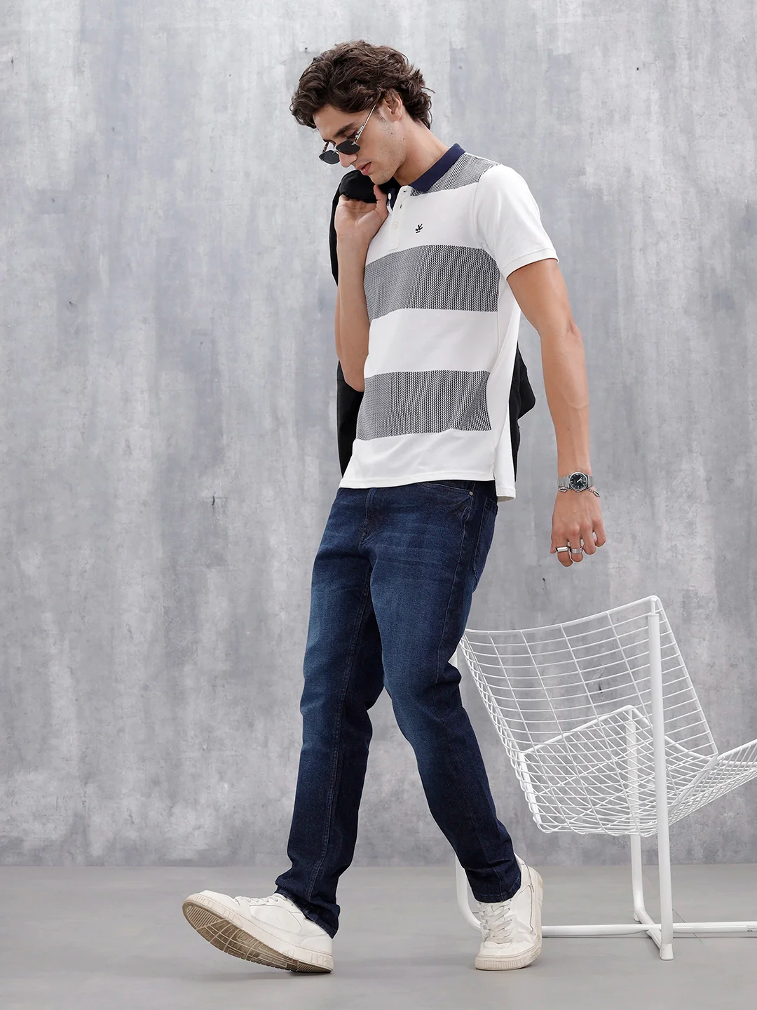 Regualr Fit Striped Printed Polo Tshirt | White - Image 2