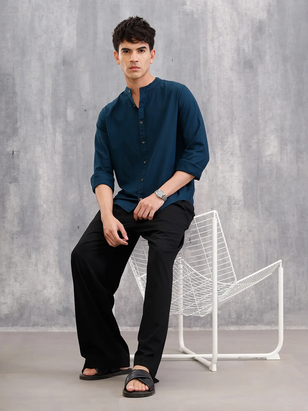 Regular Fit 100% Cotton Solid Shirt | Dark Blue - Image 2