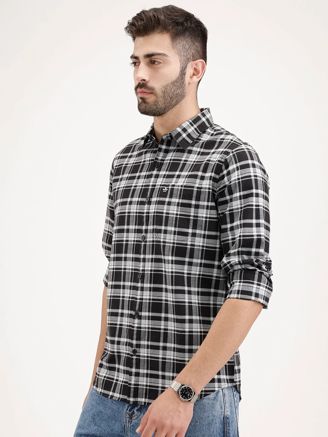 Regular Fit Checkered Shirt | Black - Image 4