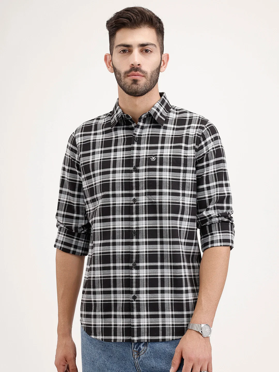 Regular Fit Checkered Shirt | Black - Image 6