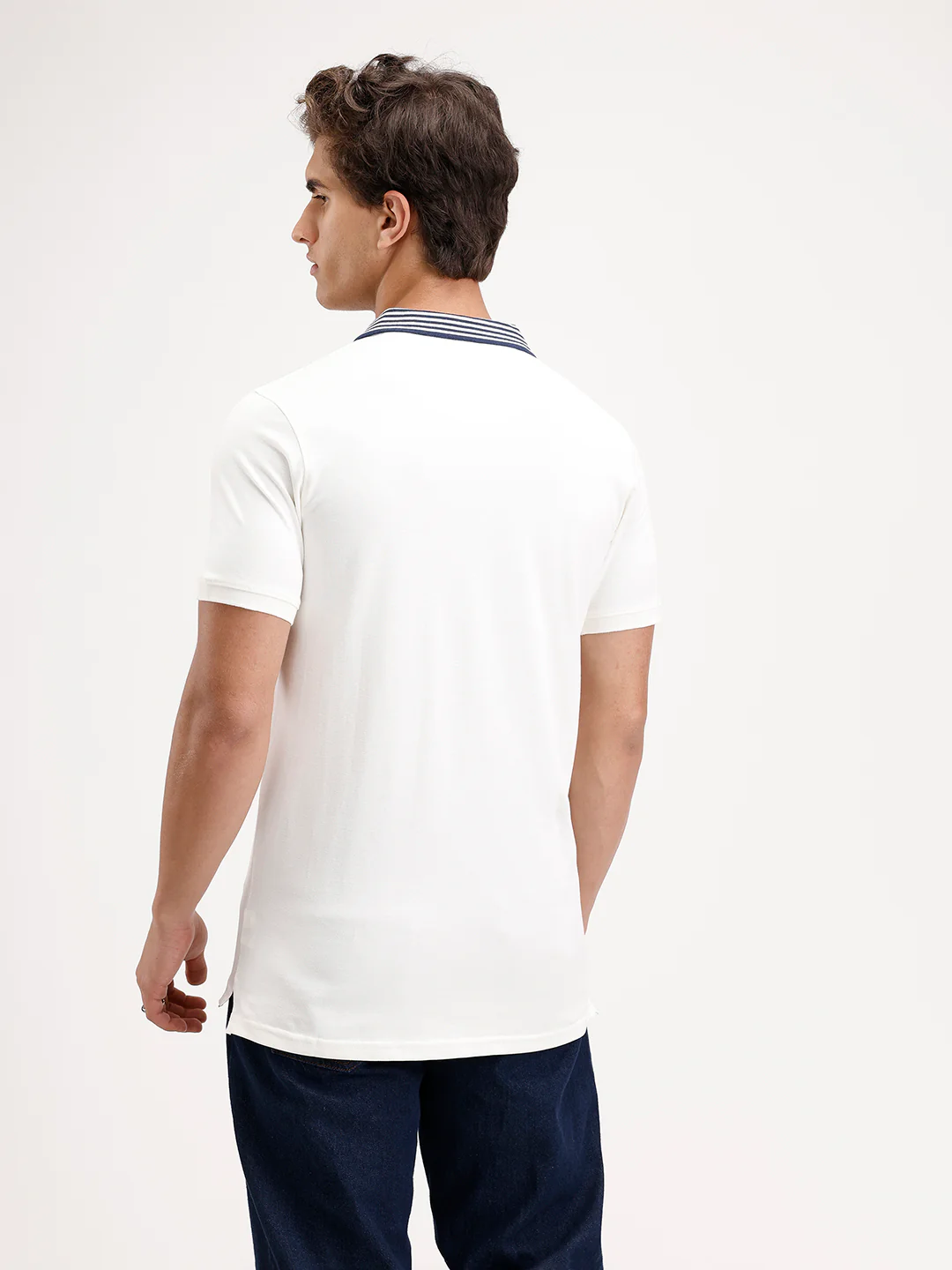 Regular Fit Contrast Collar Polo T-Shirt  | White - Image 3