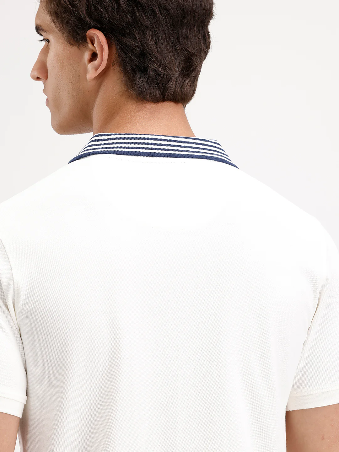 Regular Fit Contrast Collar Polo T-Shirt  | White - Image 5