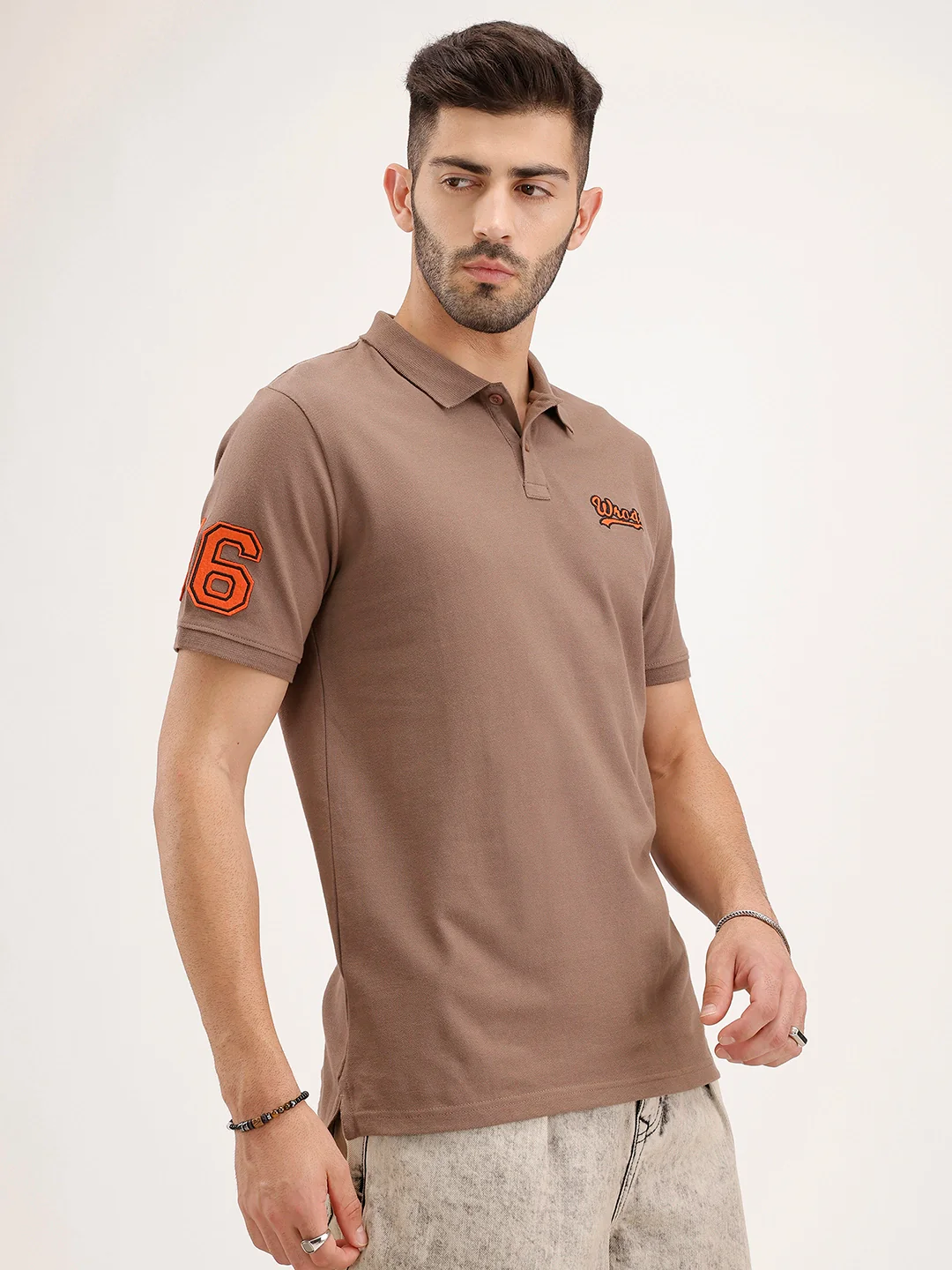 Regular Fit Embroidered Patch Polo T-Shirt | Brown - Image 4