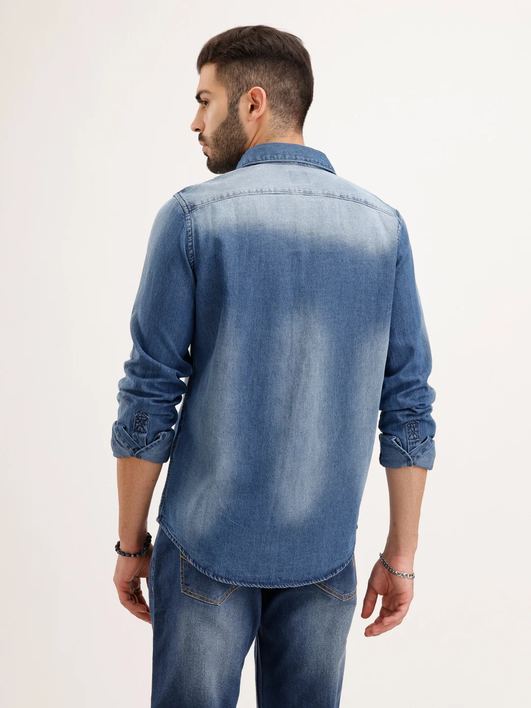 Regular Fit Faded Denim Shirt | Light Blue - Image 3