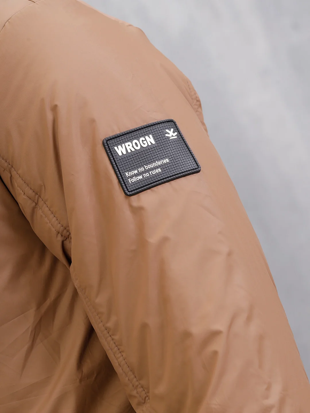 Regular Fit High Neck Jacket With Contrast Detail | Brown - Image 5