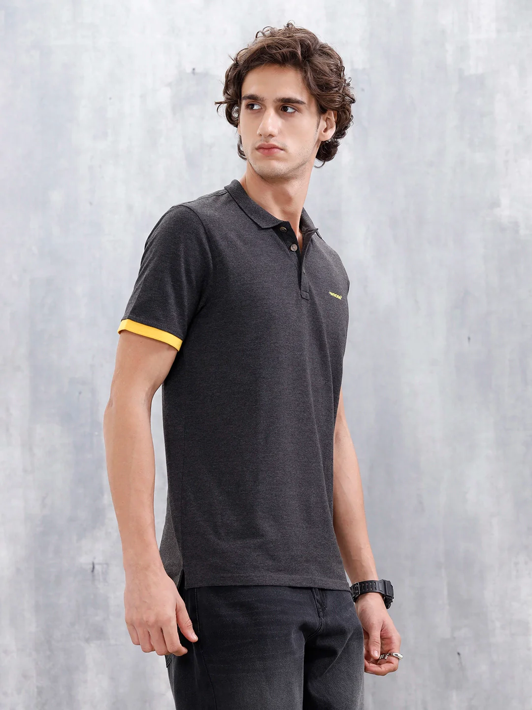 Regular Fit Polo T-Shirt With Contrast Trim Details | Dark Grey - Image 4