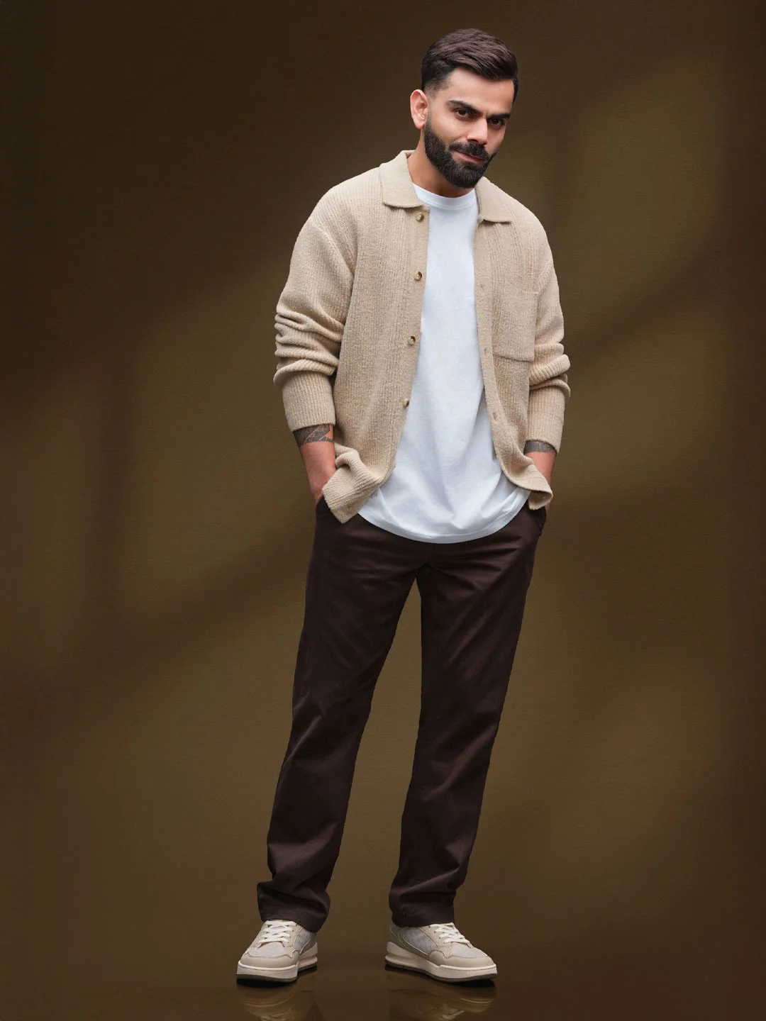 Regular Fit Solid Trousers In Premium Fabric | Dark Brown - Image 2