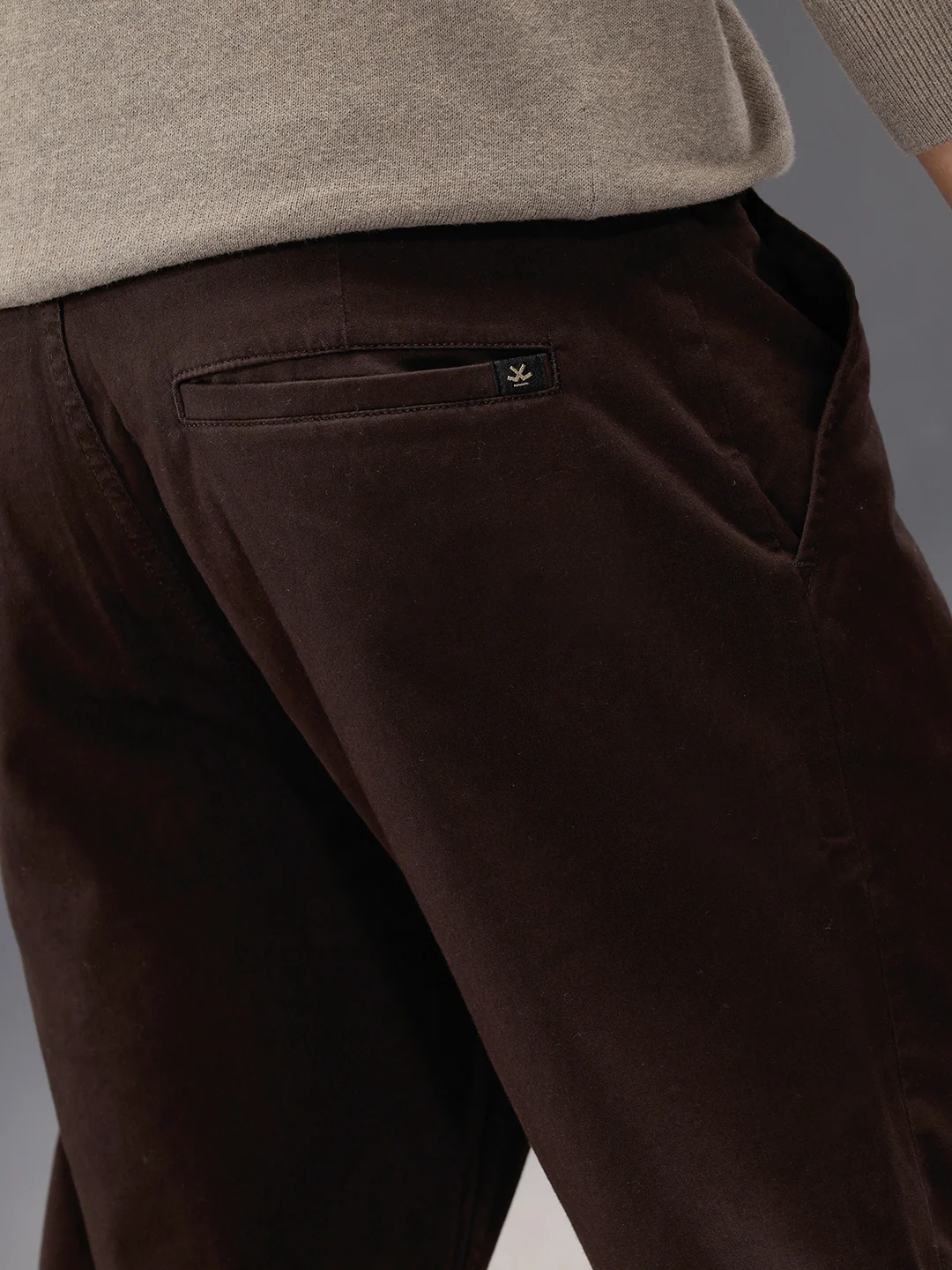 Regular Fit Solid Trousers In Premium Fabric | Dark Brown - Image 6