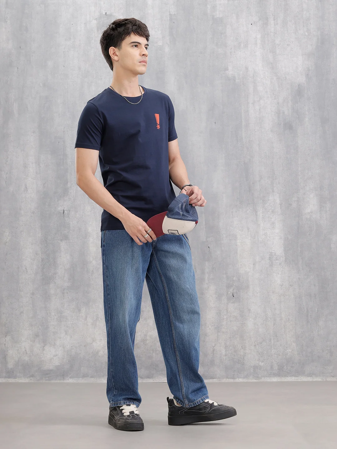 Regular Fit Solid T-shirt With Logo Print | Blue - Image 2