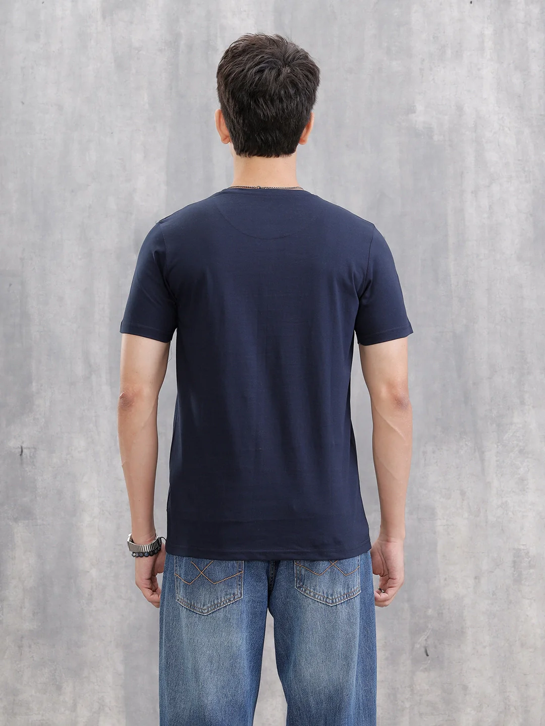 Regular Fit Solid T-shirt With Logo Print | Blue - Image 3