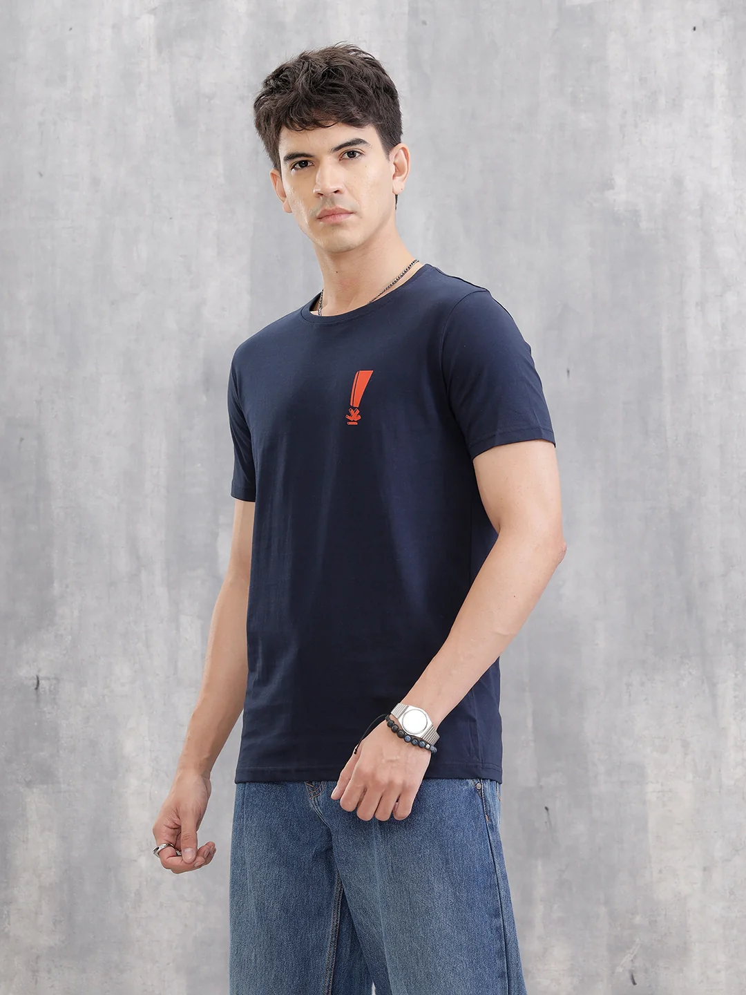 Regular Fit Solid T-shirt With Logo Print | Blue - Image 5