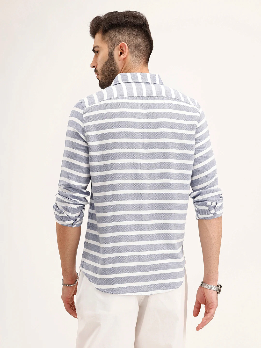 Regular Fit Striped 100% Cotton Shirt | Blue - Image 3