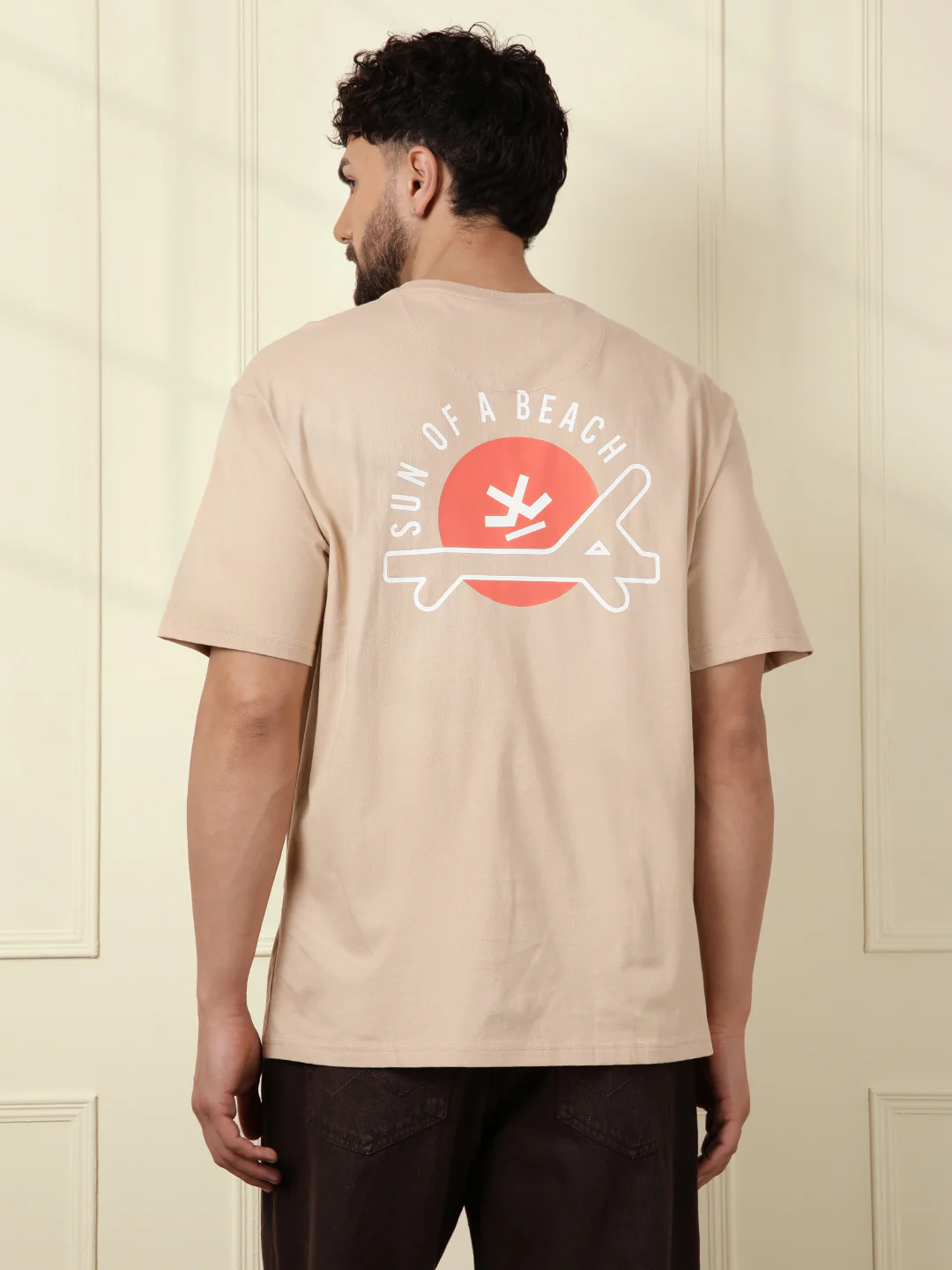 Relax Printed Beige Oversized T-Shirt - Image 3