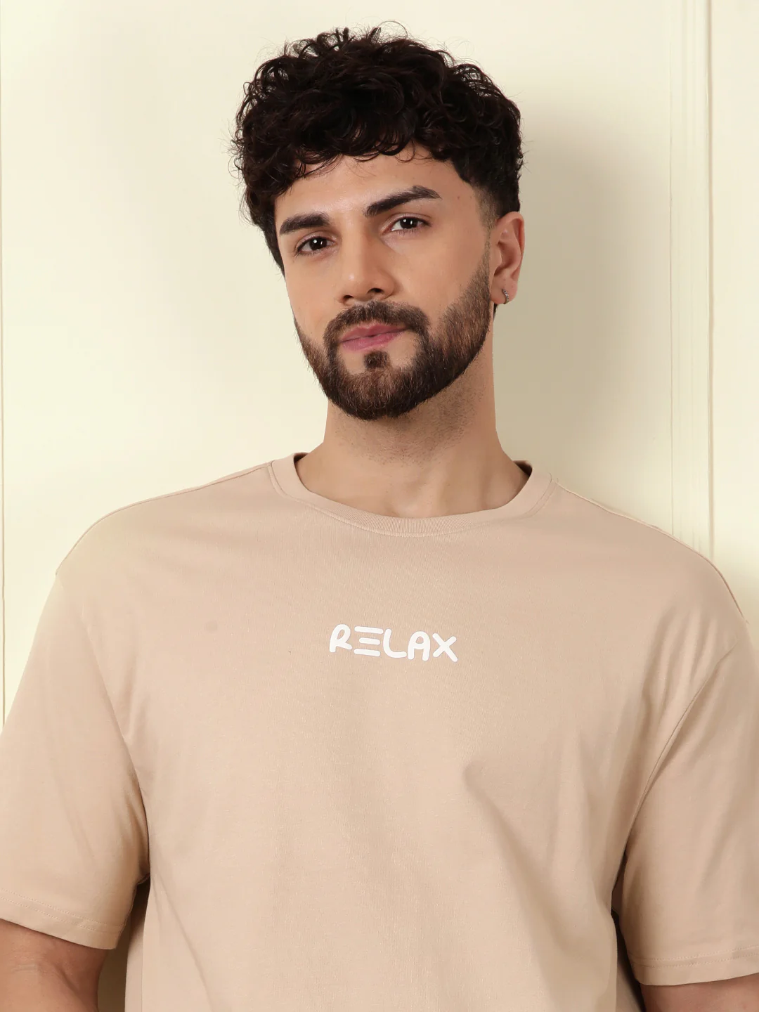 Relax Printed Beige Oversized T-Shirt - Image 6