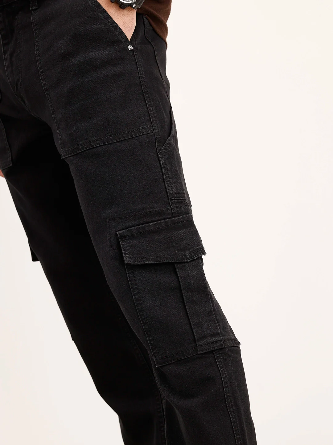Relaxed Fit Cargo Denim Jeans | Black - Image 6