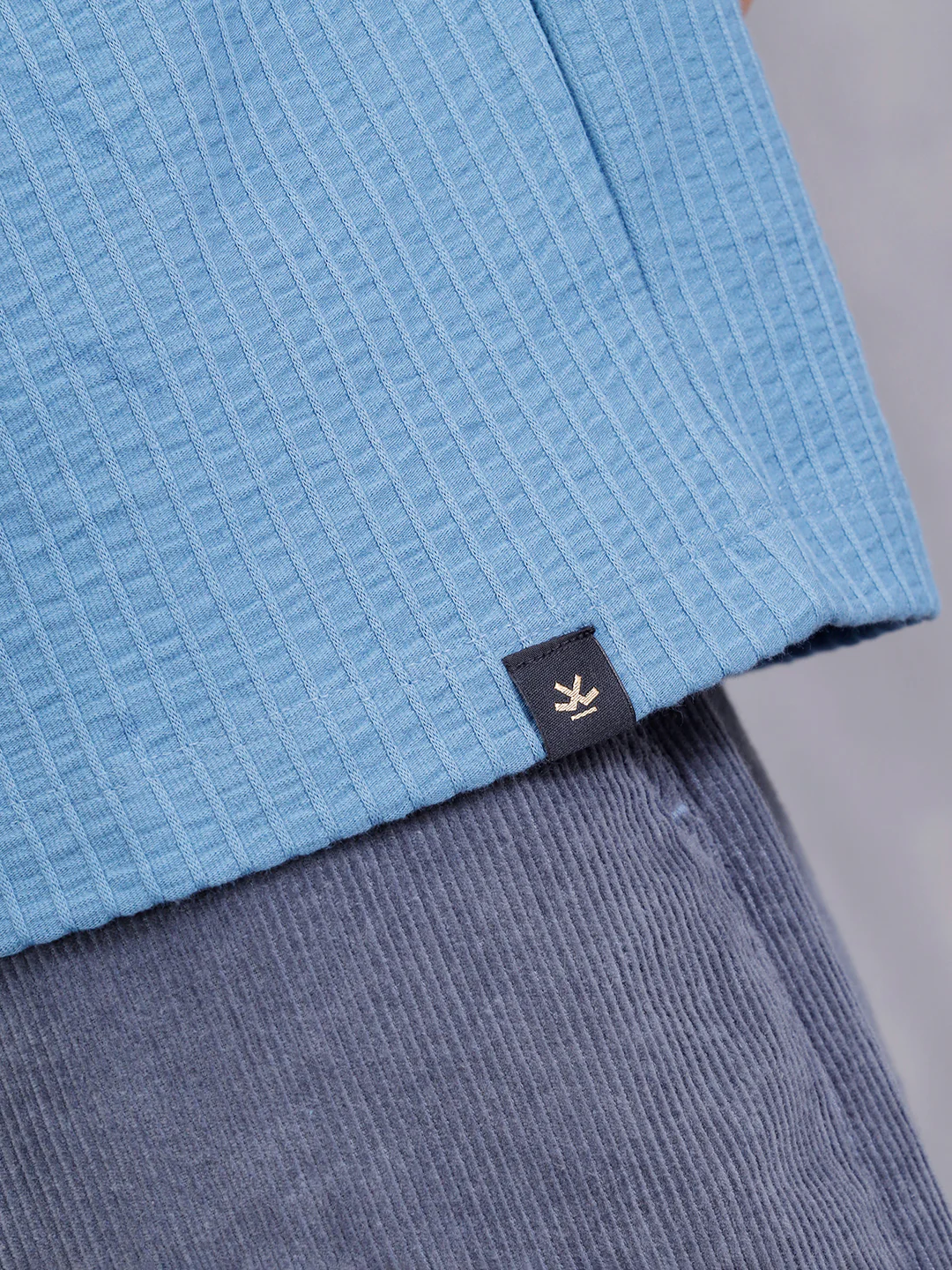 Resort Collar Textured Seersucker Fabric Polo T-Shirt | Blue - Image 7