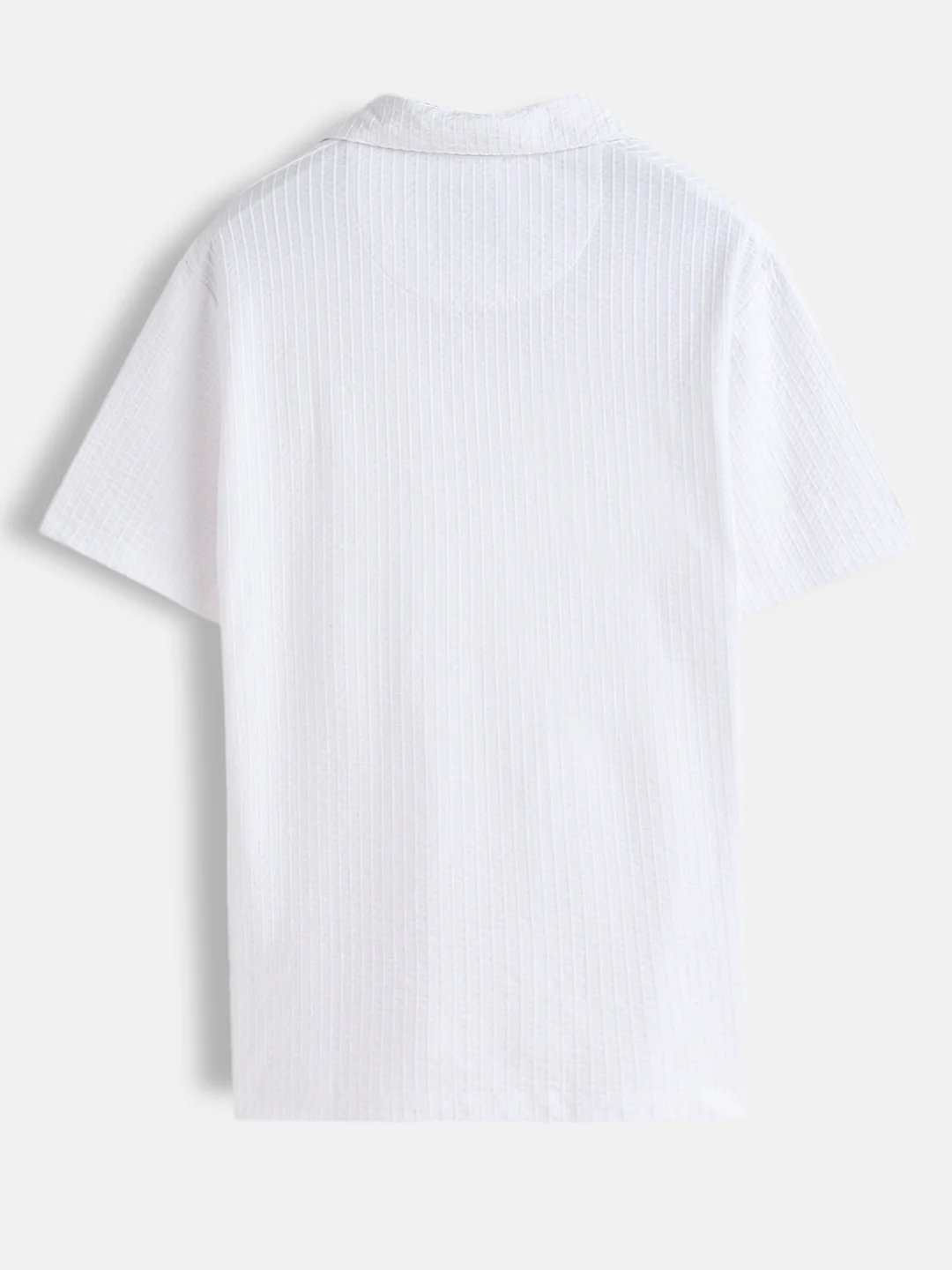 Resort Collar Textured Seersucker Fabric Polo T-Shirt  | Off White - Image 2