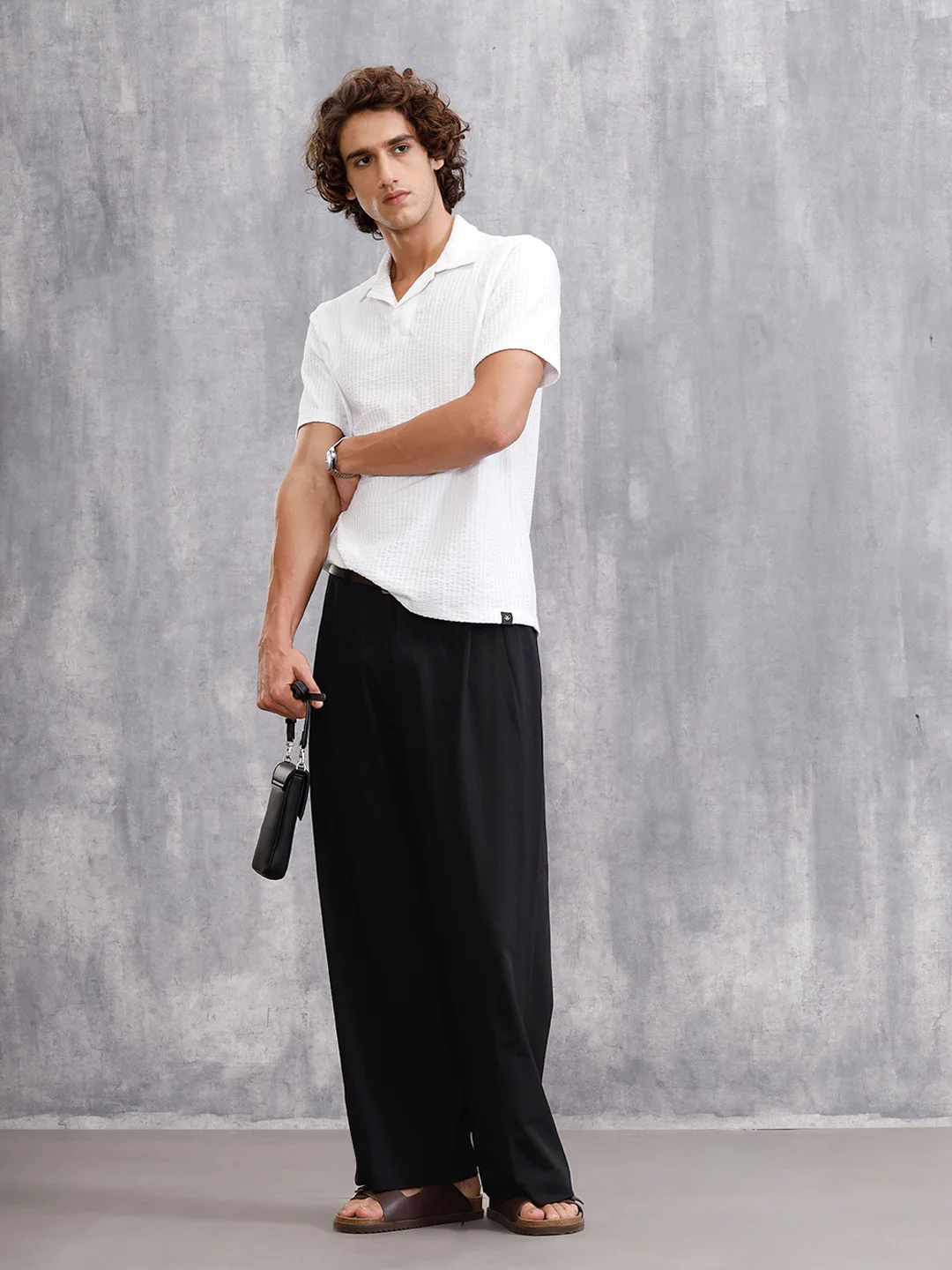 Resort Collar Textured Seersucker Fabric Polo T-Shirt  | Off White - Image 5