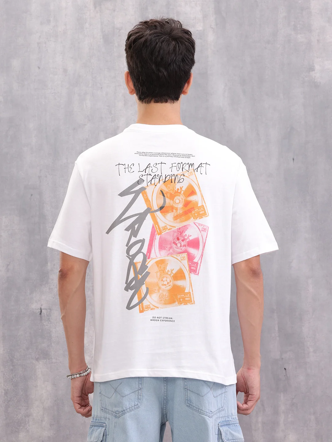 Retro Cd Graphic Back Print Oversized Fit T-Shirt | White - Image 3