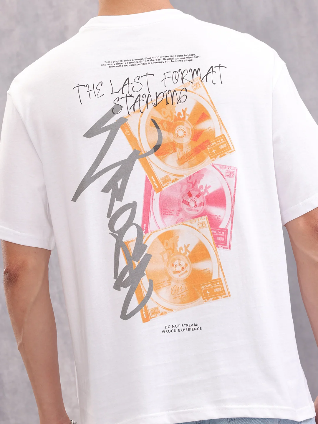 Retro Cd Graphic Back Print Oversized Fit T-Shirt | White - Image 5