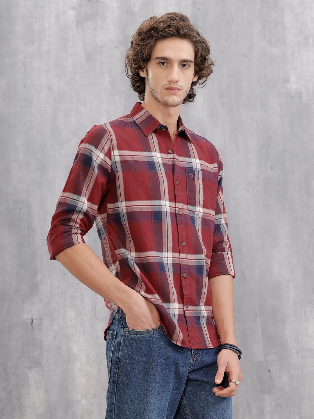 Retro Checkered Pattern Regular Fit Shirt | Red - Image 4