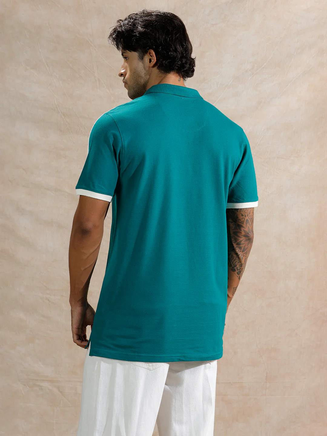 Retro Colour Blocked Polo T-Shirt | Teal - Image 3