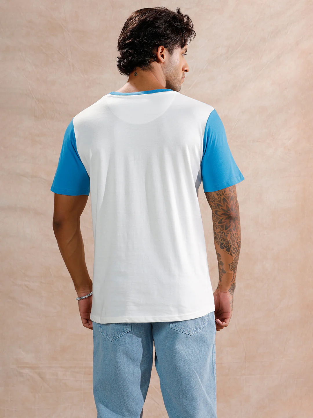 Retro Colour Blocked Slim Fit T-Shirt | Blue - Image 3