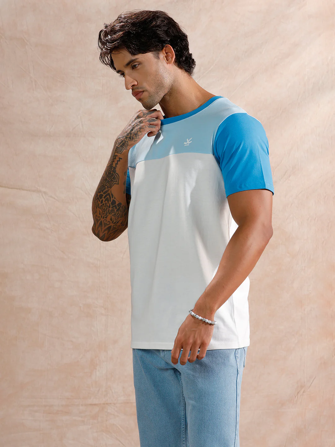 Retro Colour Blocked Slim Fit T-Shirt | Blue - Image 4