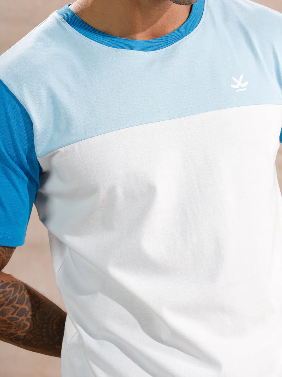Retro Colour Blocked Slim Fit T-Shirt | Blue - Image 5