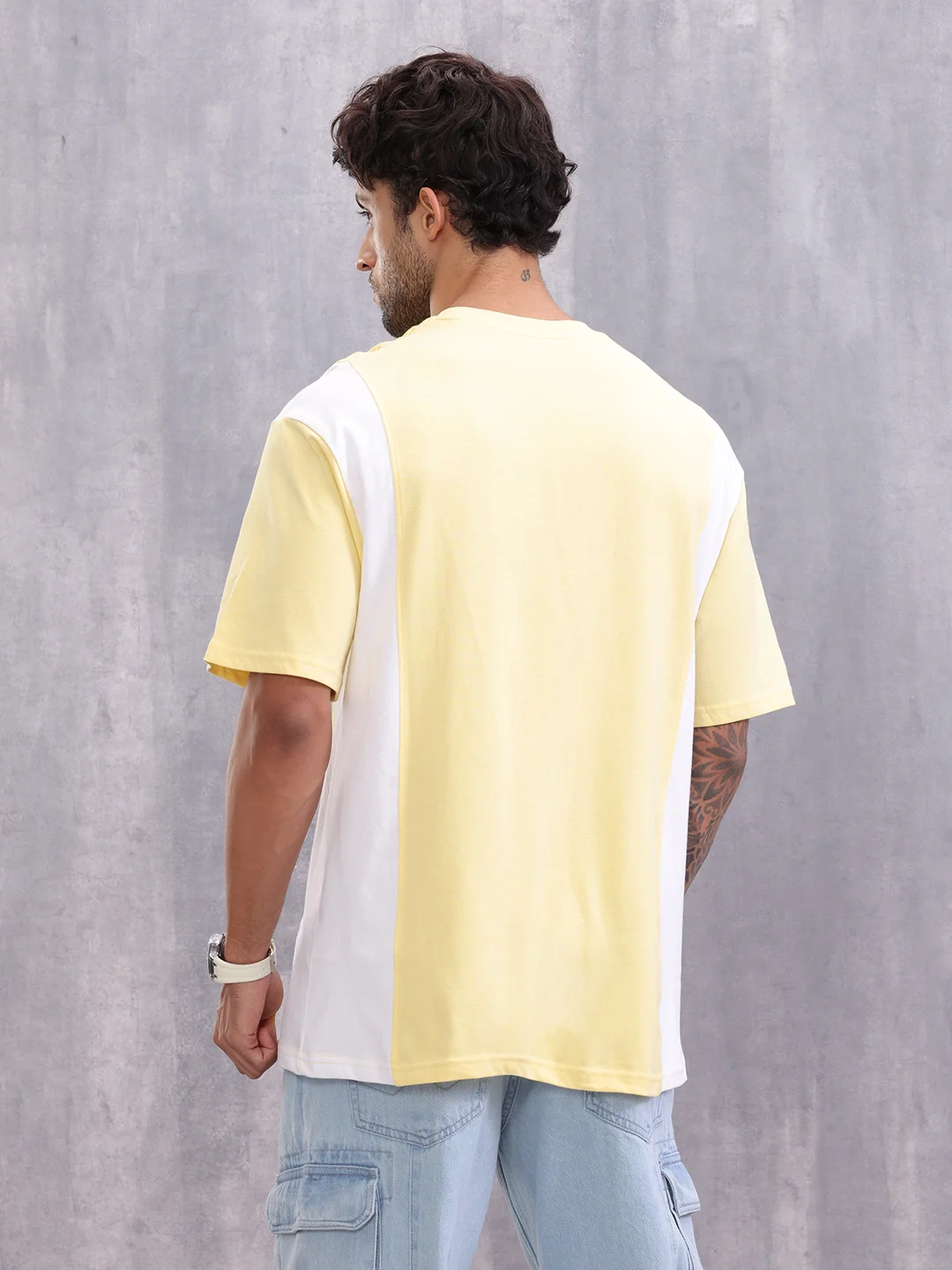 Retro Colourblock Oversized Fit T-shirt With Print | Yellow - Image 3