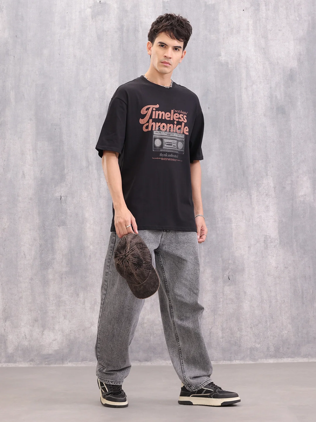 Retro Graphic Printed Oversized Fit Tshirt | Black - Image 2