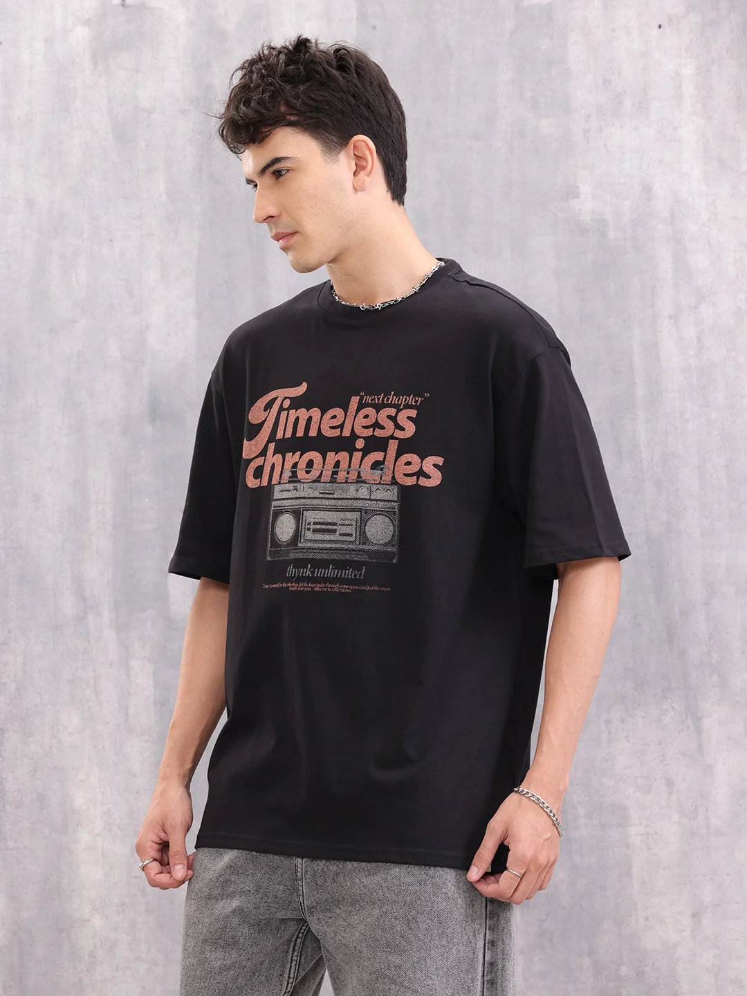Retro Graphic Printed Oversized Fit Tshirt | Black - Image 4