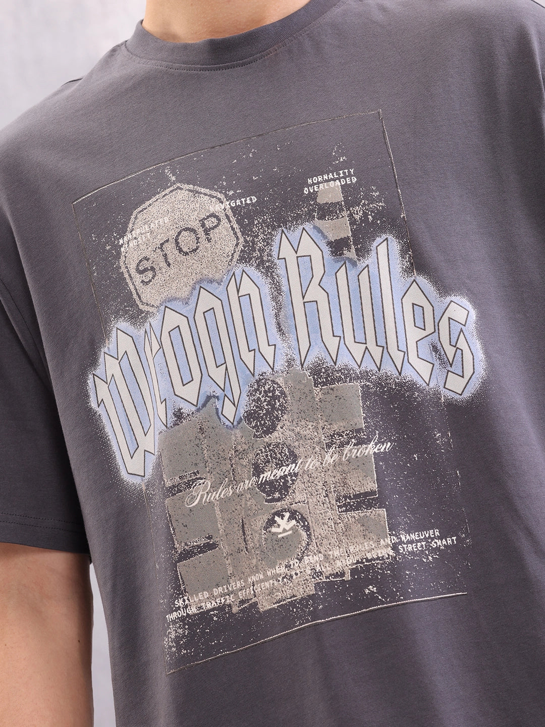 Retro Graphic Printed Oversized Fit T-shirt | Dark Grey - Image 5