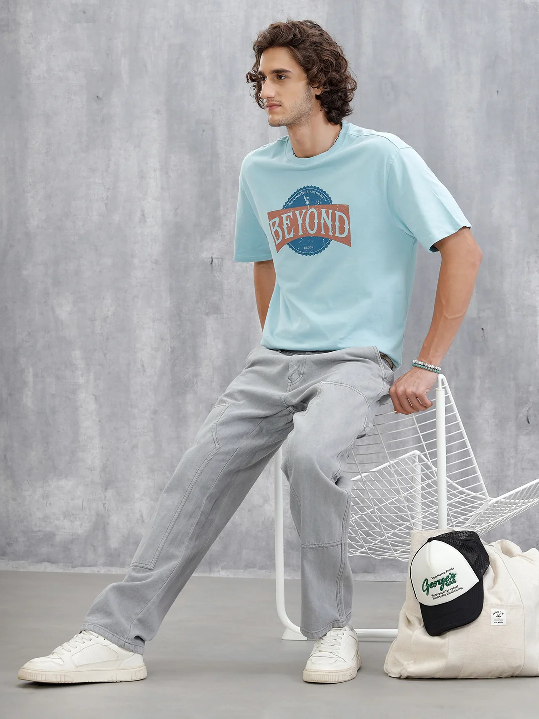 Retro Graphic Printed T-Shirt | Light Blue - Image 2