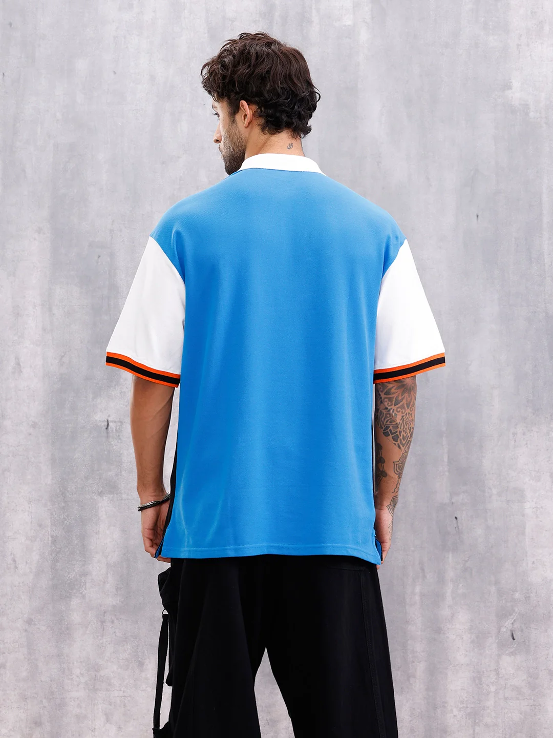 Retro Inspired Color Block Front Zip Polo I Blue - Image 3