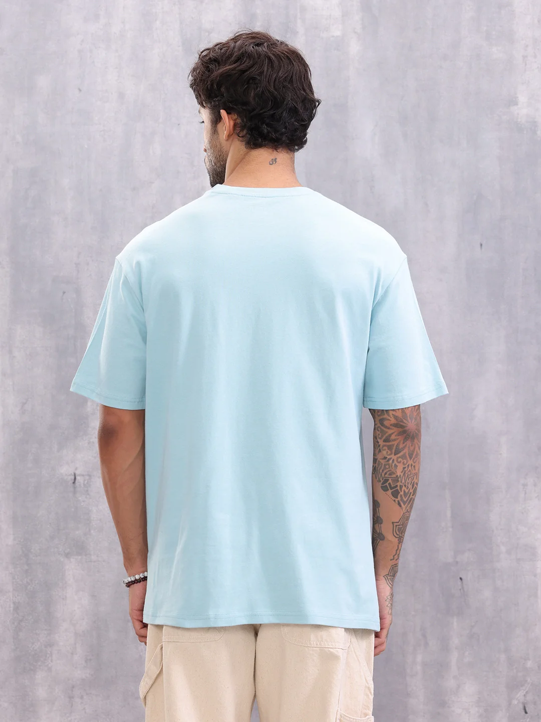 Retro Inspired Graphic Printed Oversized Fit T-shirt | Light Blue - Image 3