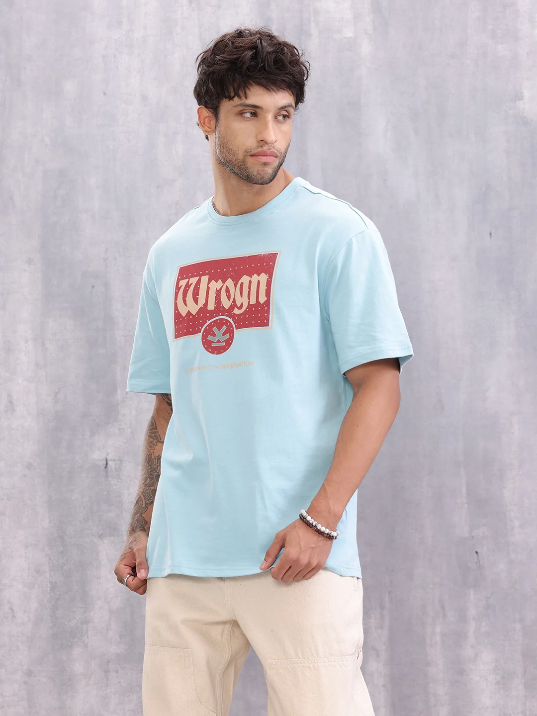 Retro Inspired Graphic Printed Oversized Fit T-shirt | Light Blue - Image 4