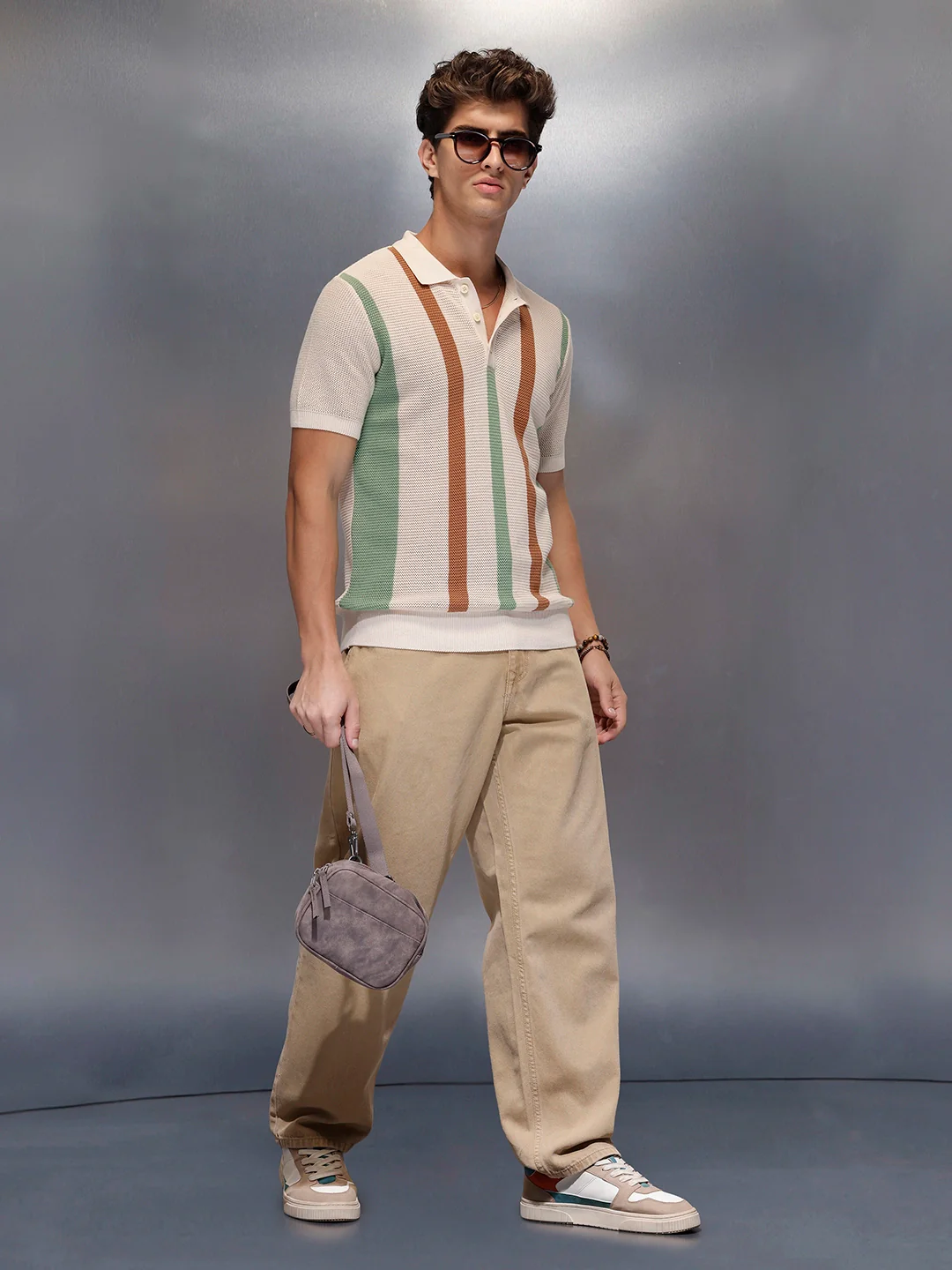 Retro Pastel Vertical Stripe Polo | Beige - Image 2