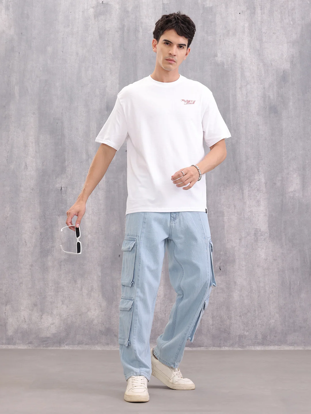 Retro Poster Back Graphic Printed Oversized Fit T-shirt | White - Image 2