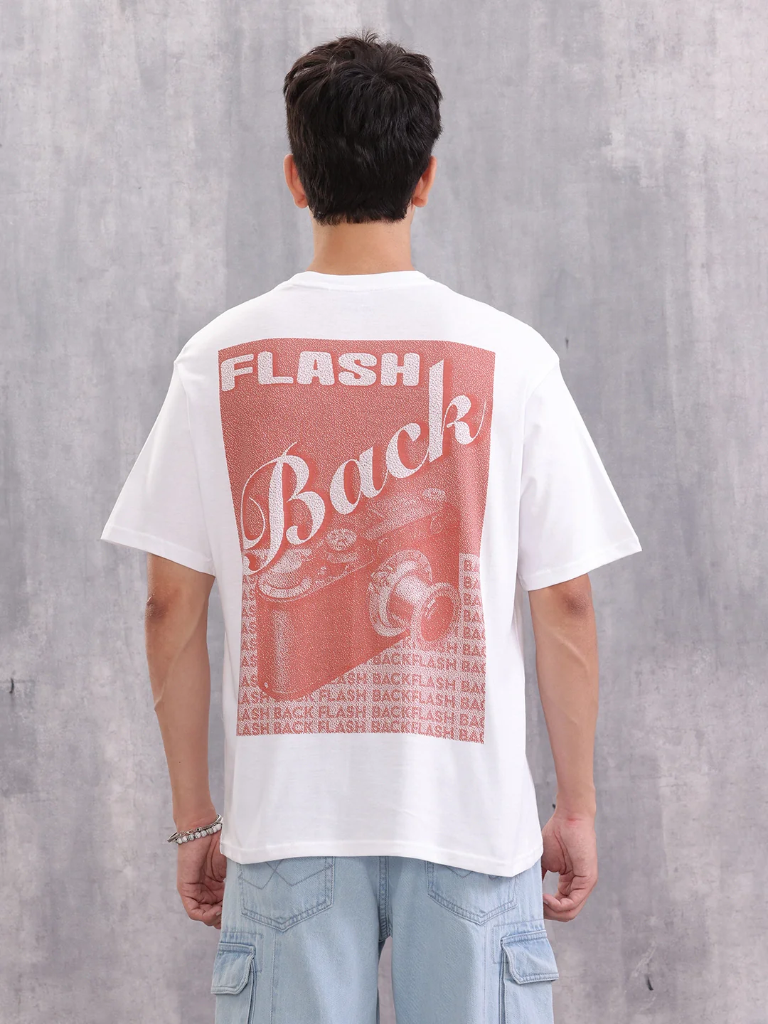 Retro Poster Back Graphic Printed Oversized Fit T-shirt | White - Image 3