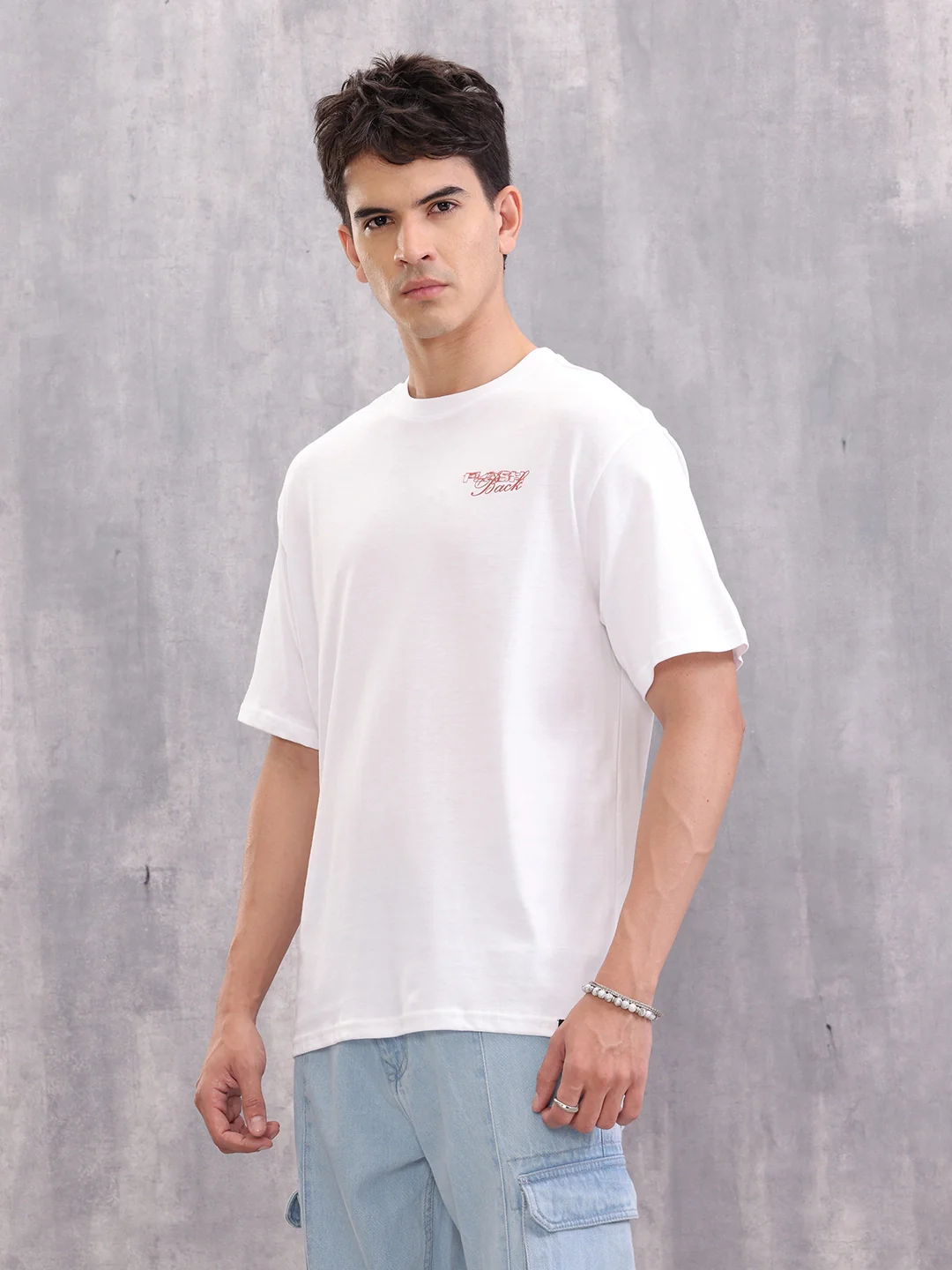Retro Poster Back Graphic Printed Oversized Fit T-shirt | White - Image 4